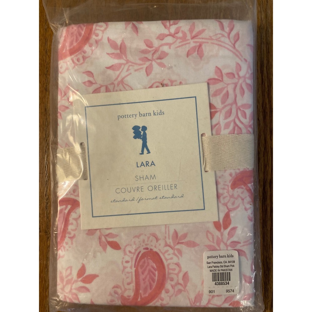 Pottery Barn Kids Lara Paisley Standard Sham Pink White 100% Cotton 20x26 NEW